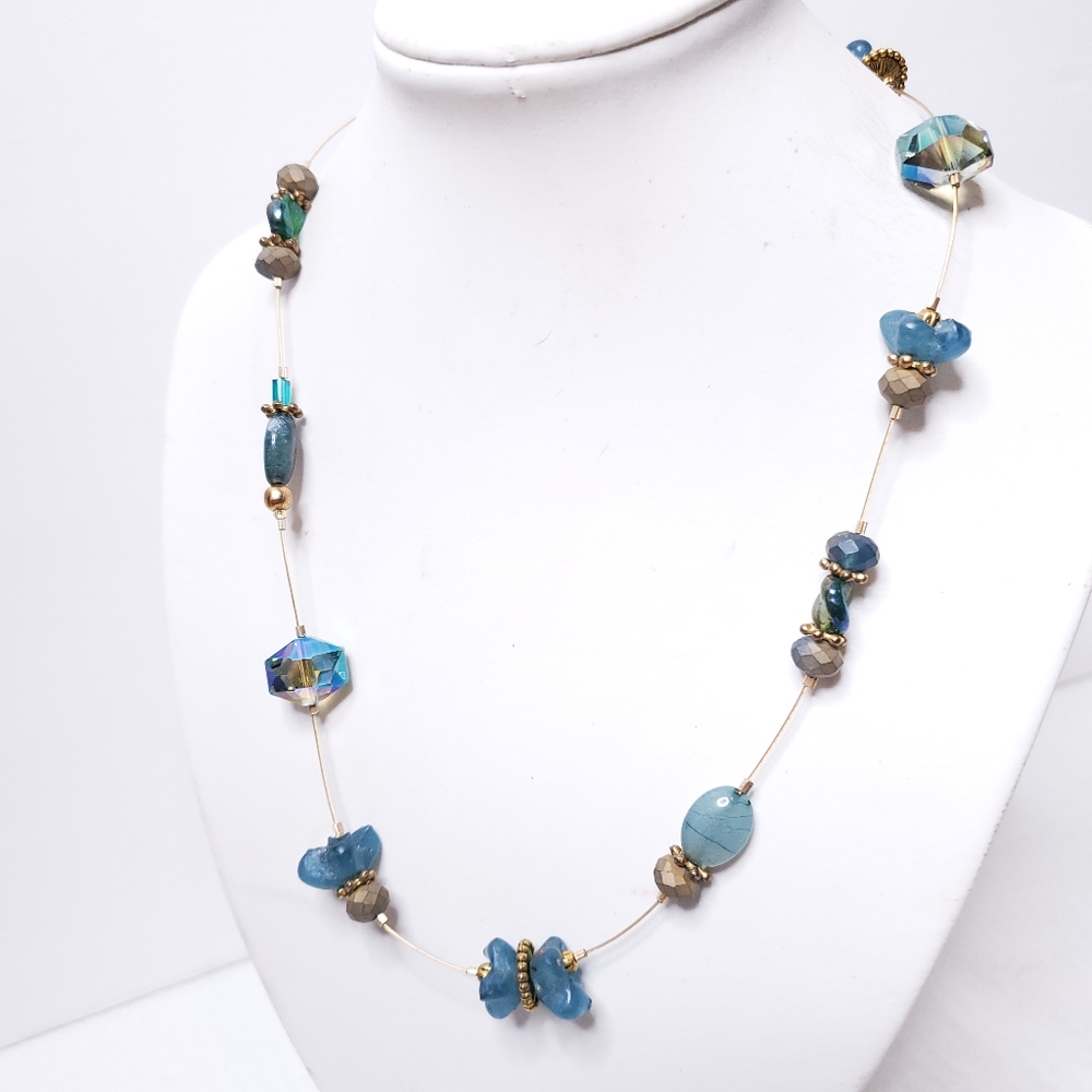Blue and Gold Bead Necklace
